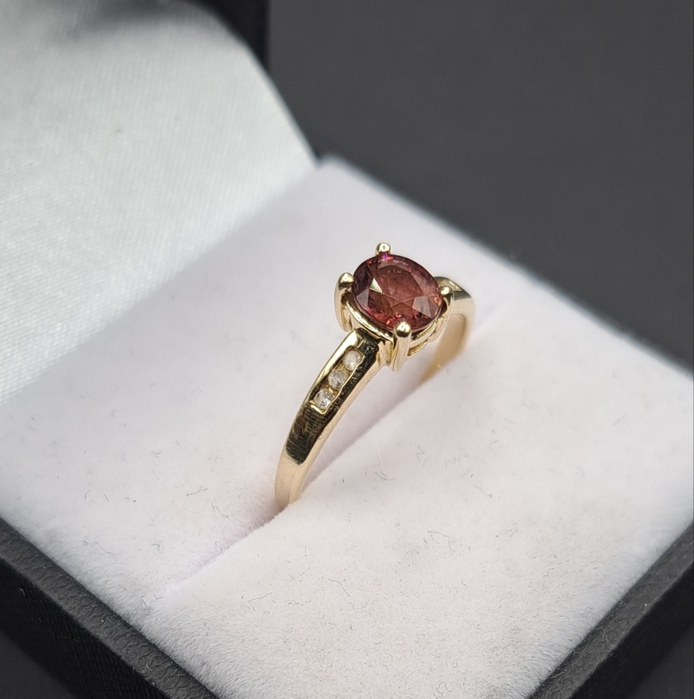 **SOLD**14k Solid Yellow Gold Pink Tourmaline & Diamond Accents Ring
